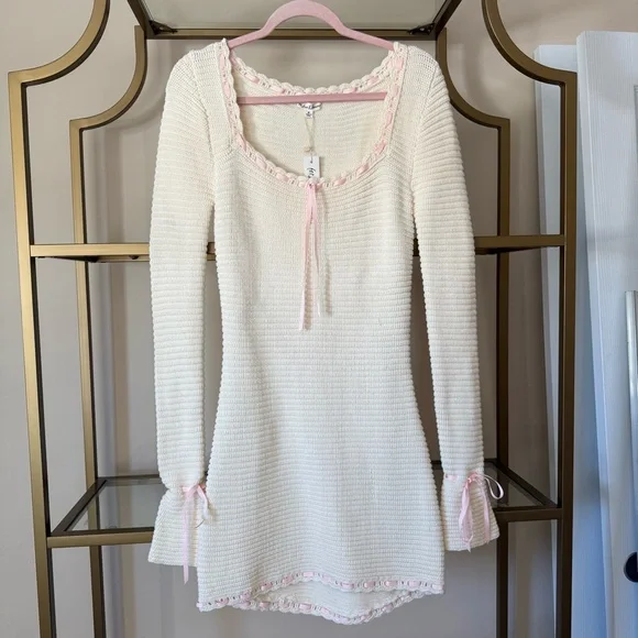 🆕Cream For Love And Lemons Olina Crochet Mini Dress Sz Medium - Picture 4 of 10